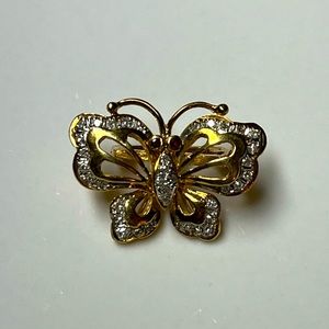 14ky Diamond and Red Stone Butterfly Pin